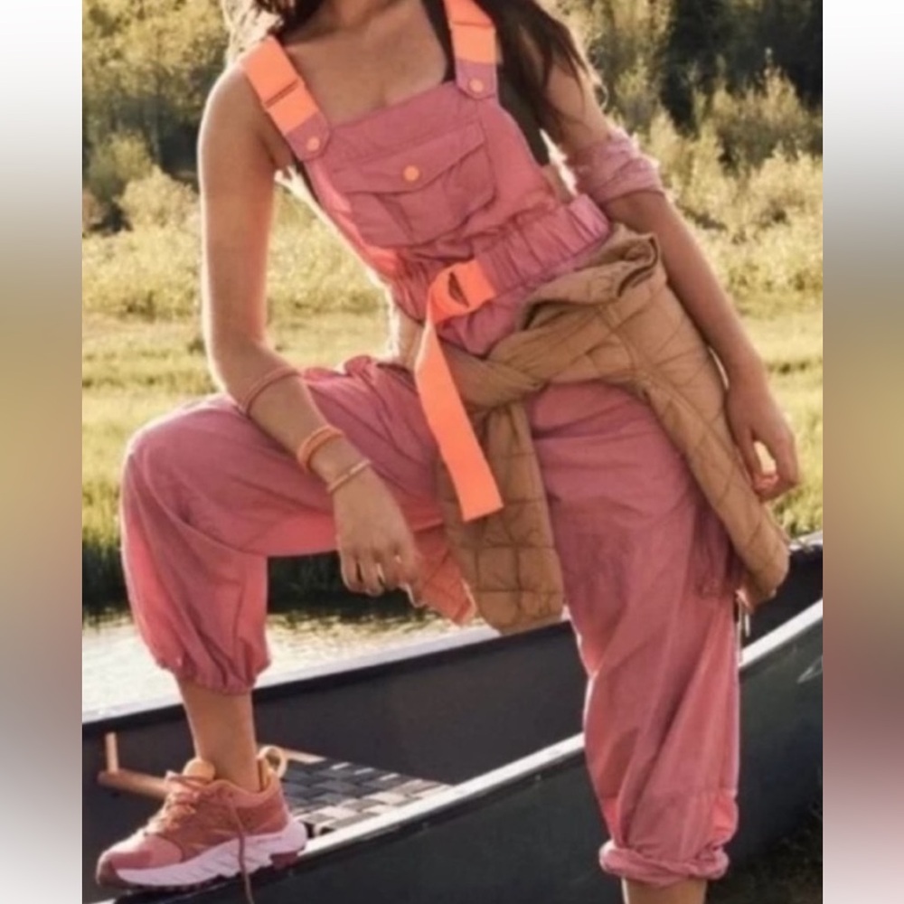 Free People Pink & Orange Movement Overalls